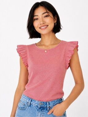 J. Crew Red White Stripe Cotton Flutter Sleeve Tank Small